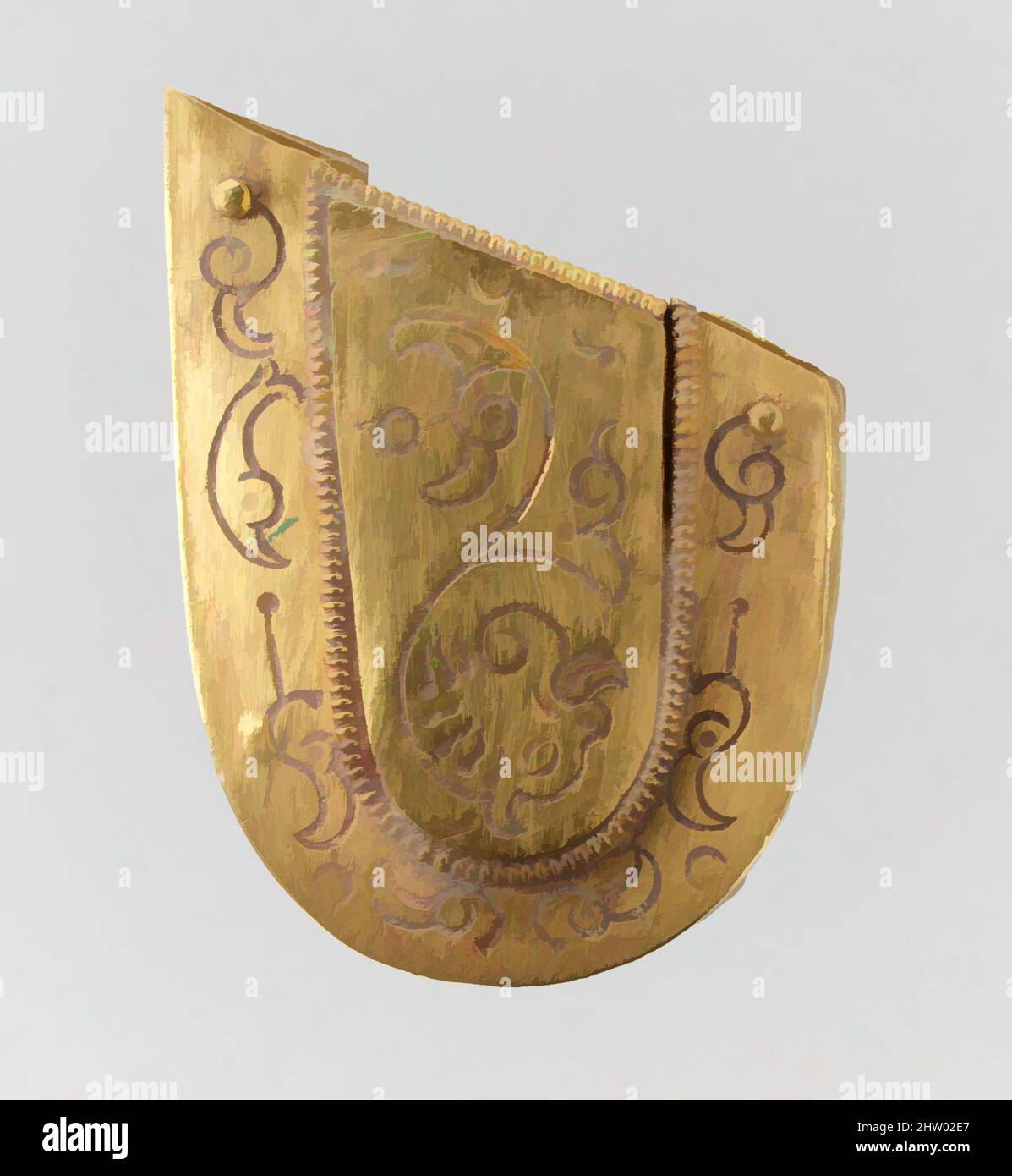 Art inspiré par la pièce d'un fer de luxe Dagger, ca. 600, Langobardic, Or, total : 1 13/16 x 1 13/16 x 7/16in. (4,6 x 4,6 x 1,1cm), Metalwork-Gold, ces pièces : borne à poignée, supports, bande à fourreau, le tout en or, c'est tout ce qui reste d'un poignard de luxe. Les dessins estampillés de la mer, les œuvres classiques modernisées par Artotop avec une touche de modernité. Formes, couleur et valeur, impact visuel accrocheur sur l'art émotions par la liberté d'œuvres d'art d'une manière contemporaine. Un message intemporel qui cherche une nouvelle direction créative. Artistes qui se tournent vers le support numérique et créent le NFT Artotop Banque D'Images