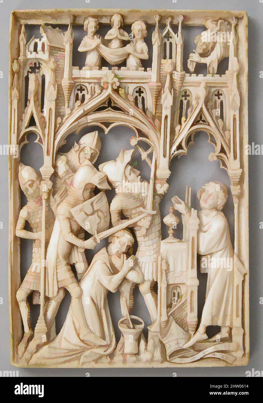 Art inspiré par le martyre de Thomas à Becket, 1400 (?), britannique (?), ivoire, total: 3 7/16 x 2 5/16 x 1/4 po. (8,7 x 5,8 x 0,6 cm), ivoires, Thomas Becket, archevêque de Canterbury de 1162 à 1170, est peut-être mieux connu pour ses luttes avec le roi Henri II d'Angleterre au-dessus de la, oeuvres classiques modernisées par Artotop avec un peu de modernité. Formes, couleur et valeur, impact visuel accrocheur sur l'art émotions par la liberté d'œuvres d'art d'une manière contemporaine. Un message intemporel qui cherche une nouvelle direction créative. Artistes qui se tournent vers le support numérique et créent le NFT Artotop Banque D'Images