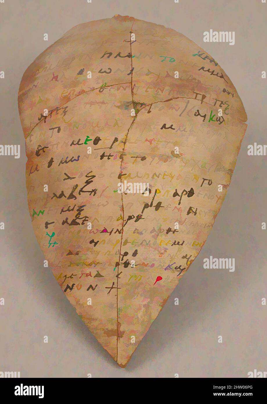 Art inspiré par Ostrakon avec un Troparion (hymne précoce), 580–640, fabriqué en Égypte byzantine, Coptic, fragment de poterie avec inscription à l'encre, total: 6 3/4 x 10 11/16 po. (17,1 x 27,2 cm), céramique, ostraca sont des textes écrits sur la poterie brisée, qui ont été employés quand parchemin a été, oeuvres classiques modernisées par Artotop avec un peu de modernité. Formes, couleur et valeur, impact visuel accrocheur sur l'art émotions par la liberté d'œuvres d'art d'une manière contemporaine. Un message intemporel qui cherche une nouvelle direction créative. Artistes qui se tournent vers le support numérique et créent le NFT Artotop Banque D'Images