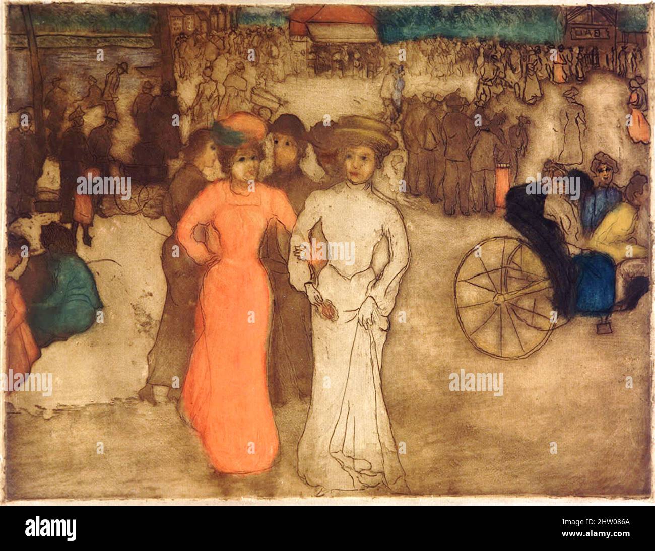 Francisco Iturrino - Manolas Paseando - Marche à pied - deux femmes bras dans le bras de marche loin d'une foule de personnes Banque D'Images