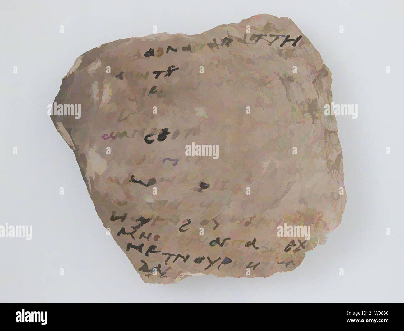 Art inspiré par Ostrakon, 600, fabriqué à Thèbes, Égypte byzantine, copte, Fragment de poterie avec inscription à l'encre, 7/16 x 1/2 po (1,1 x 1,2 cm), céramique, œuvres classiques modernisées par Artotop avec une touche de modernité. Formes, couleur et valeur, impact visuel accrocheur sur l'art émotions par la liberté d'œuvres d'art d'une manière contemporaine. Un message intemporel qui cherche une nouvelle direction créative. Artistes qui se tournent vers le support numérique et créent le NFT Artotop Banque D'Images
