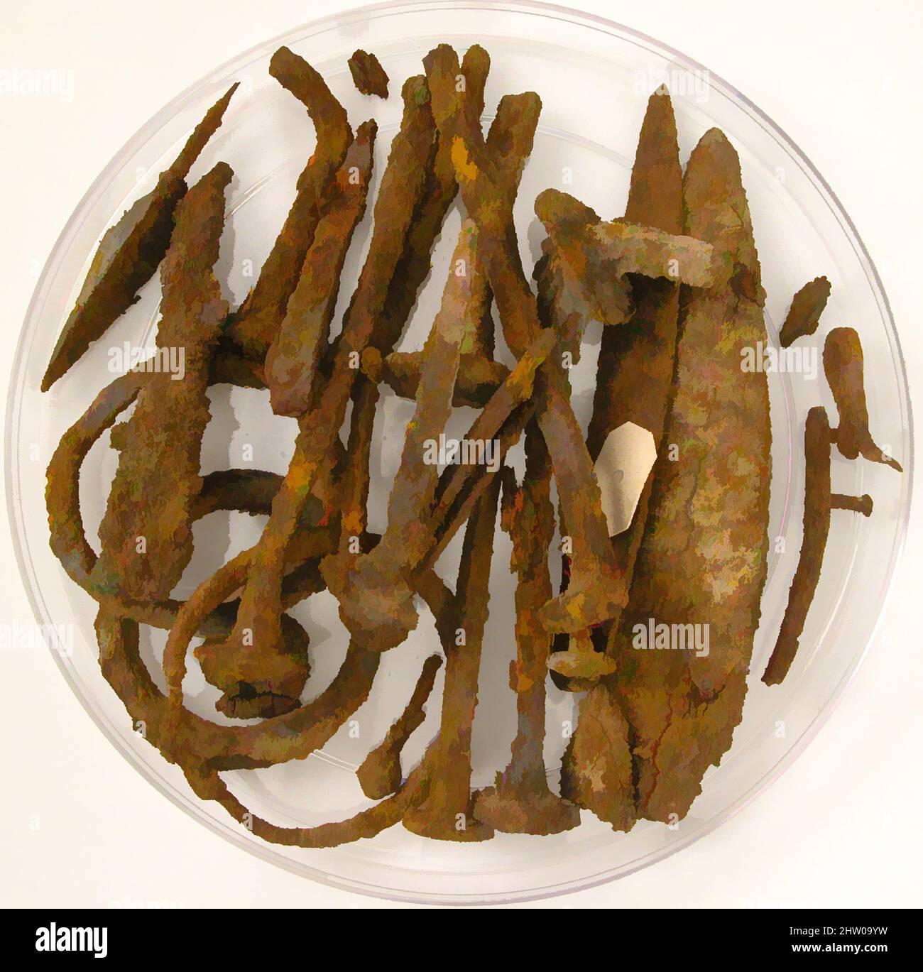 Art inspiré par des fragments, 4th–7th siècle, fabriqué dans l'oasis de Kharga, Égypte byzantine, copte, fer, stockage (boîte de Pétri): 5 9/16 po. (14,2 cm), Metalwork-Iron, œuvres classiques modernisées par Artotop avec une touche de modernité. Formes, couleur et valeur, impact visuel accrocheur sur l'art émotions par la liberté d'œuvres d'art d'une manière contemporaine. Un message intemporel qui cherche une nouvelle direction créative. Artistes qui se tournent vers le support numérique et créent le NFT Artotop Banque D'Images