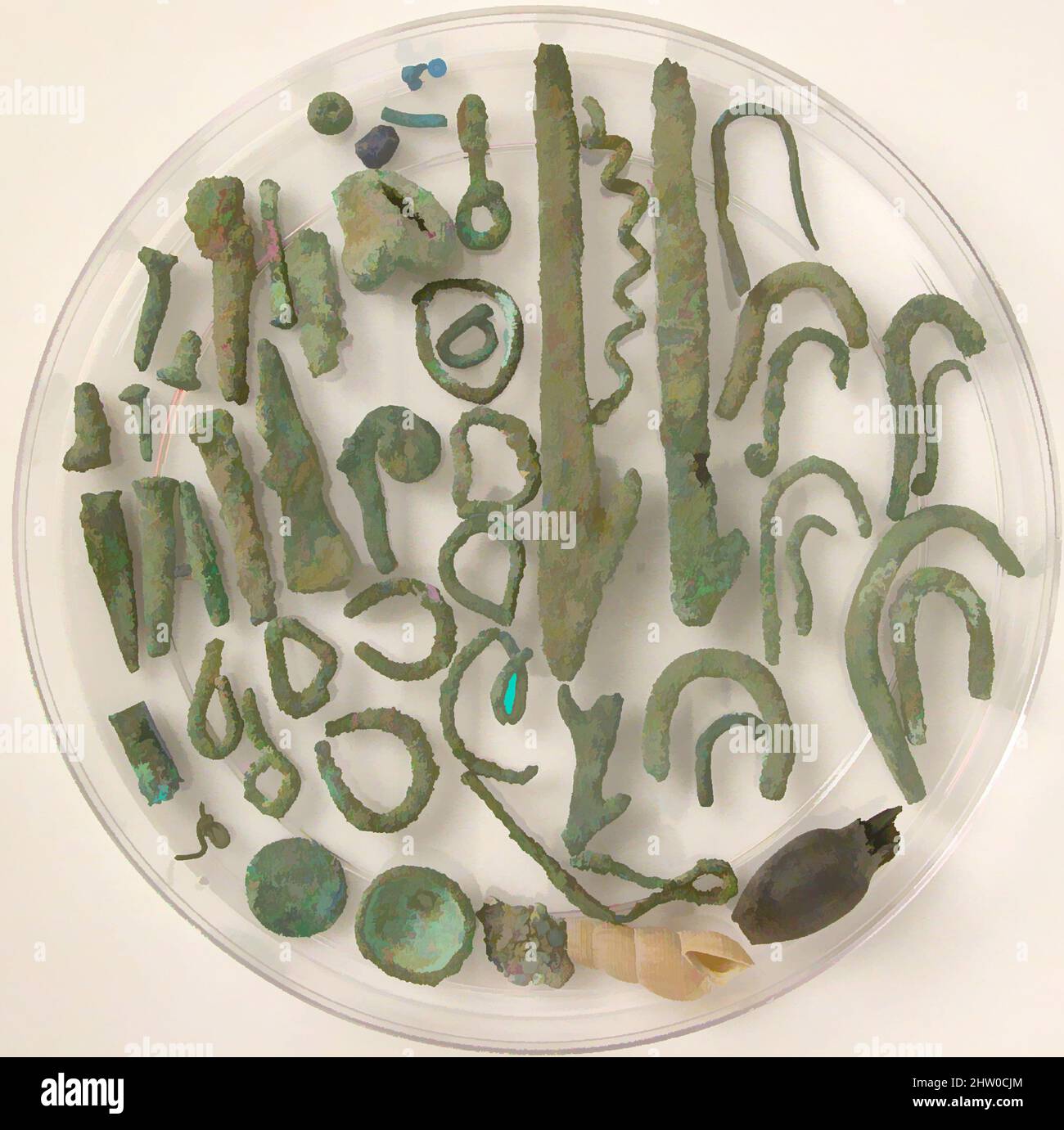 Art inspiré par des fragments, 4th–7th siècle, fait à Kharga Oasis, Égypte byzantine, copte, alliage de cuivre, coquille, Verre, faïence, émaillé (faïence), rangement (boîte de Petri) : 5 9/16 po. (14,2 cm), Metalwork, oeuvres classiques modernisées par Artotop avec une touche de modernité. Formes, couleur et valeur, impact visuel accrocheur sur l'art émotions par la liberté d'œuvres d'art d'une manière contemporaine. Un message intemporel qui cherche une nouvelle direction créative. Artistes qui se tournent vers le support numérique et créent le NFT Artotop Banque D'Images