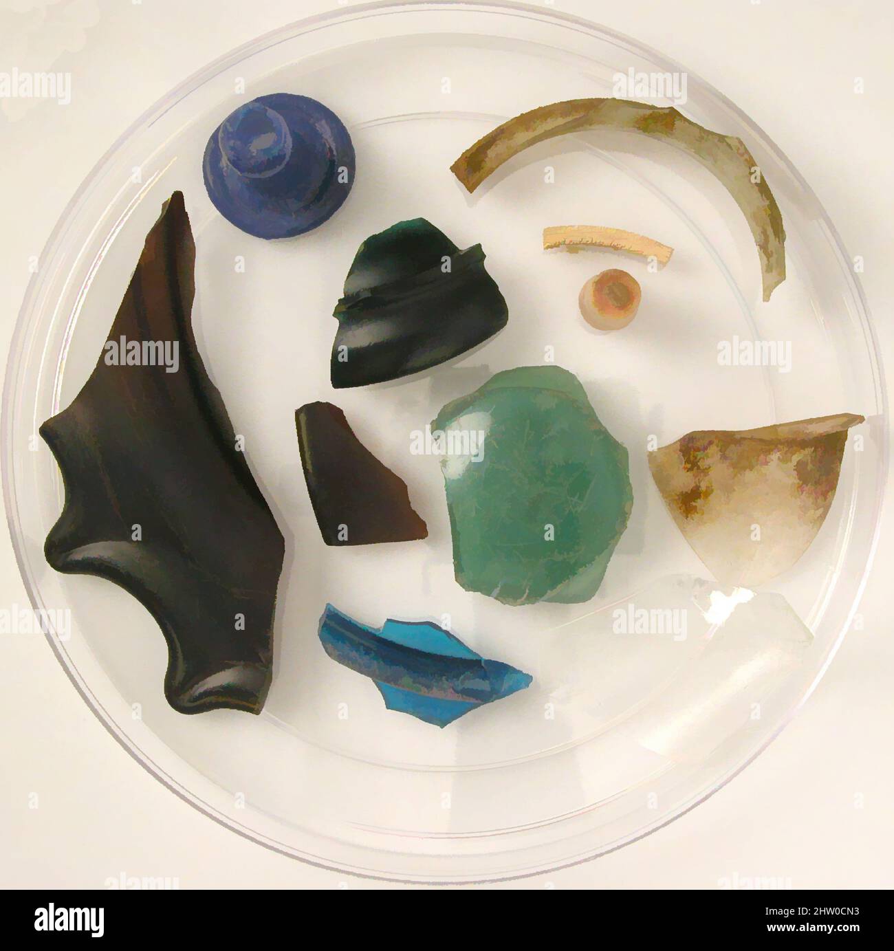 Art inspiré par des fragments de verre, 4th–7th siècle, fabriqué dans l'oasis de Kharga, Égypte byzantine, copte, verre, stockage (boîte de Pétri diam.): 5 9/16 po. (14,2 cm), divers, oeuvres classiques modernisées par Artotop avec une touche de modernité. Formes, couleur et valeur, impact visuel accrocheur sur l'art émotions par la liberté d'œuvres d'art d'une manière contemporaine. Un message intemporel qui cherche une nouvelle direction créative. Artistes qui se tournent vers le support numérique et créent le NFT Artotop Banque D'Images