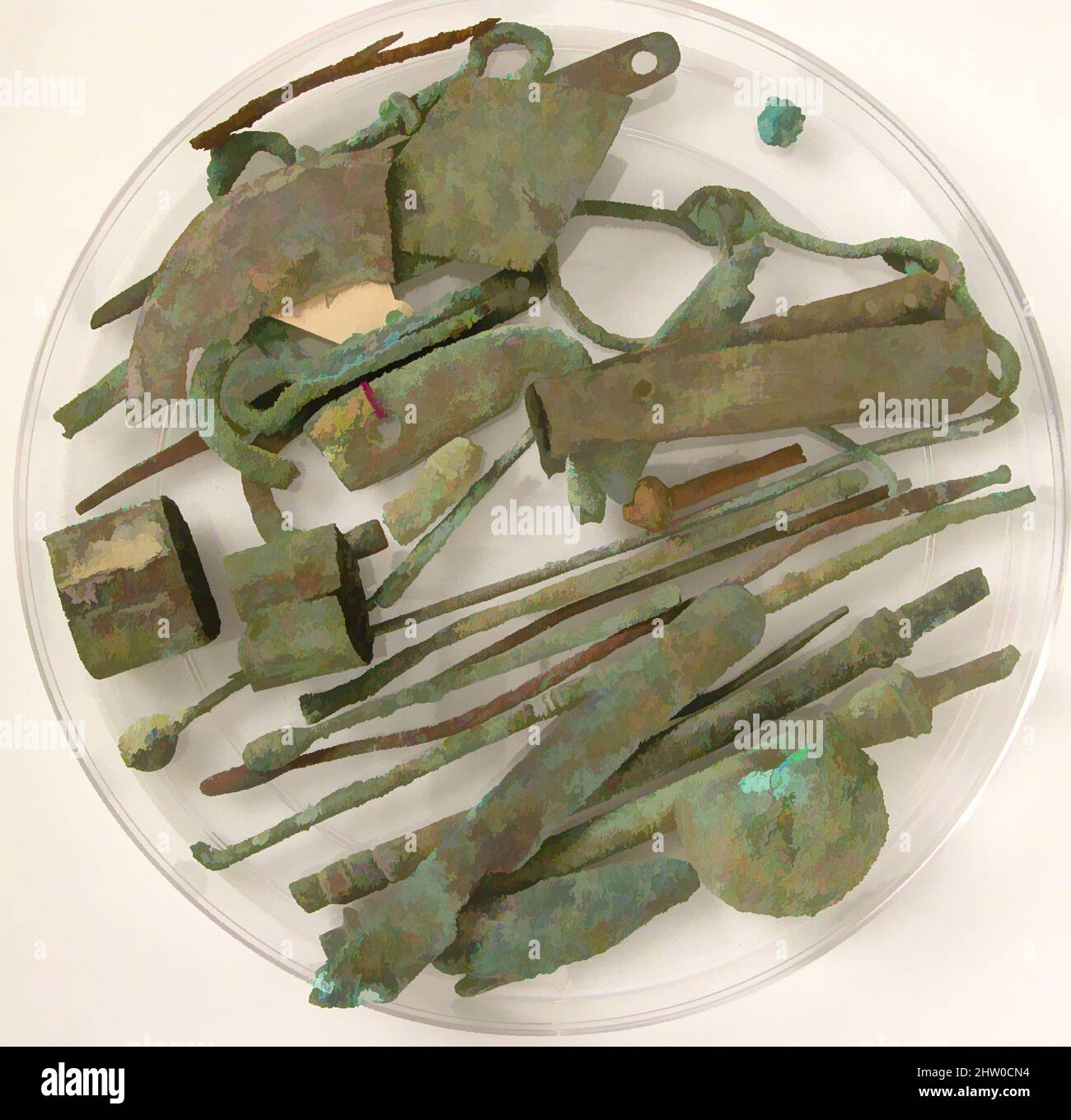 Art inspiré par des fragments, 4th–7th siècle, fabriqué dans l'oasis de Kharga, Égypte byzantine, copte, alliage de cuivre, stockage (boîte de Pétri diam.): 5 9/16 po. (14,2 cm), Metalwork-alliage de cuivre, oeuvres classiques modernisées par Artotop avec une touche de modernité. Formes, couleur et valeur, impact visuel accrocheur sur l'art émotions par la liberté d'œuvres d'art d'une manière contemporaine. Un message intemporel qui cherche une nouvelle direction créative. Artistes qui se tournent vers le support numérique et créent le NFT Artotop Banque D'Images