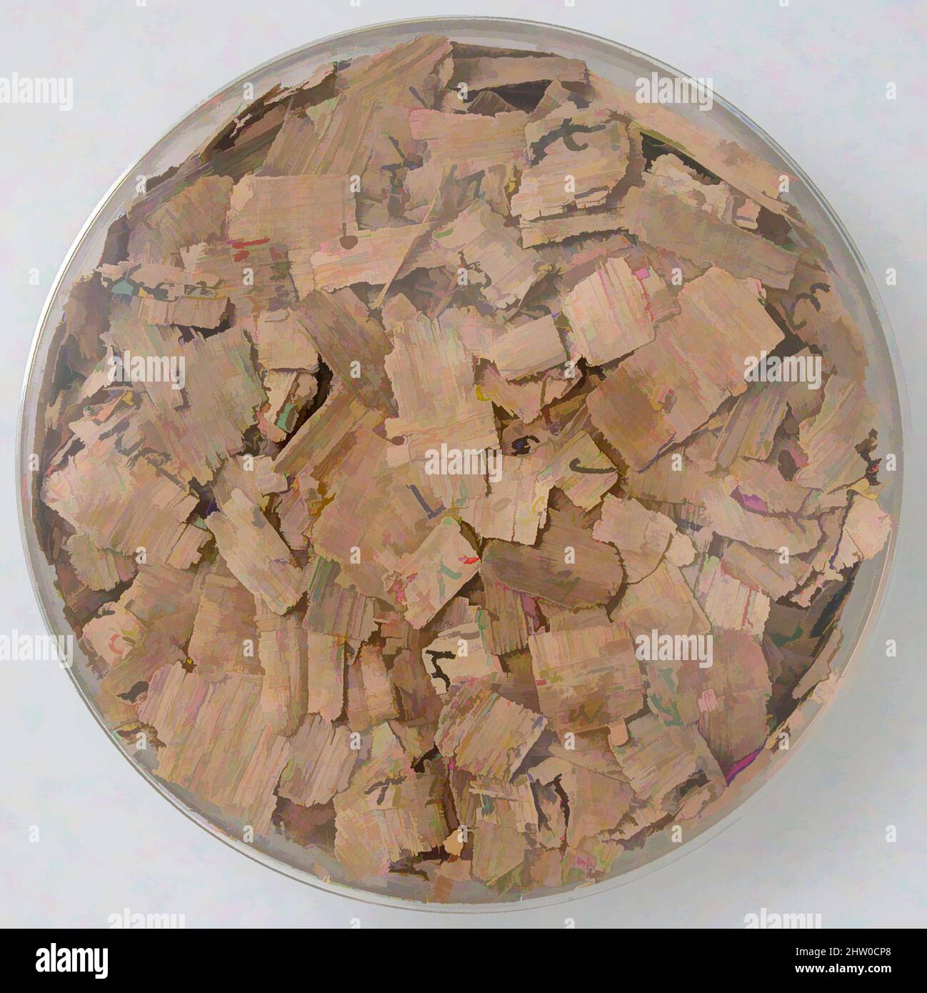 Art inspiré par des fragments de Papyri, 7th siècle, fait à Thèbes, Égypte byzantine, copte, Papyrus et encre, stockage (boîte de Petri diam.) : 4 5/16 po. (11 cm), Papyrus, oeuvres classiques modernisées par Artotop avec une touche de modernité. Formes, couleur et valeur, impact visuel accrocheur sur l'art émotions par la liberté d'œuvres d'art d'une manière contemporaine. Un message intemporel qui cherche une nouvelle direction créative. Artistes qui se tournent vers le support numérique et créent le NFT Artotop Banque D'Images