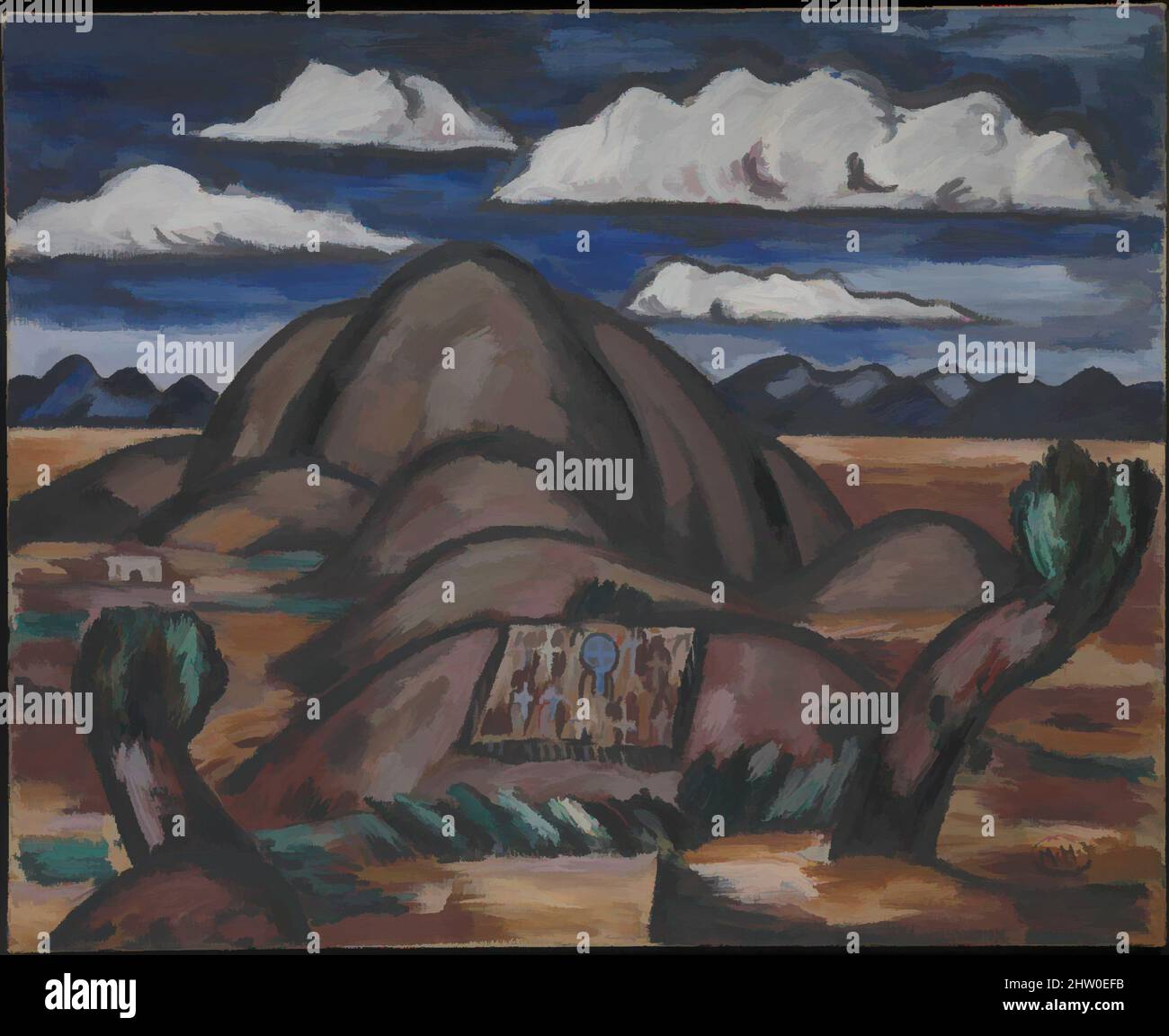 Art inspiré par le cimetière, Nouveau-Mexique, 1924, huile sur toile, 31 5/8 x 39 1/4 po. (80,3 x 99,7 cm), peintures, Marsden Hartley (américain, Lewiston, Maine 1877–1943 Ellsworth, Maine), tout en vivant à Berlin et Paris de 1923 à 1924, Hartley a peint environ trente-cinq souvenirs de la, des œuvres classiques modernisées par Artotop avec un peu de modernité. Formes, couleur et valeur, impact visuel accrocheur sur l'art émotions par la liberté d'œuvres d'art d'une manière contemporaine. Un message intemporel qui cherche une nouvelle direction créative. Artistes qui se tournent vers le support numérique et créent le NFT Artotop Banque D'Images