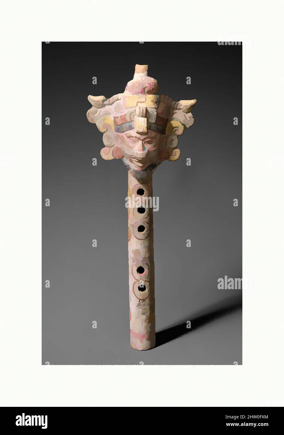 Art inspiré par Fipple Flute, pré-colombien, ca. 600–900, Mexique, mexicain (Veracruz), poterie, polychrome, 12,1 x 2,7 x 28,9 cm (avec figure appliquée 4-3/4 x diamètre du tube 1-1/16 x L. 11-3/8 po.), Aerophone-Whistle Flûte-Recorder, oeuvres classiques modernisées par Artotop avec une touche de modernité. Formes, couleur et valeur, impact visuel accrocheur sur l'art émotions par la liberté d'œuvres d'art d'une manière contemporaine. Un message intemporel qui cherche une nouvelle direction créative. Artistes qui se tournent vers le support numérique et créent le NFT Artotop Banque D'Images