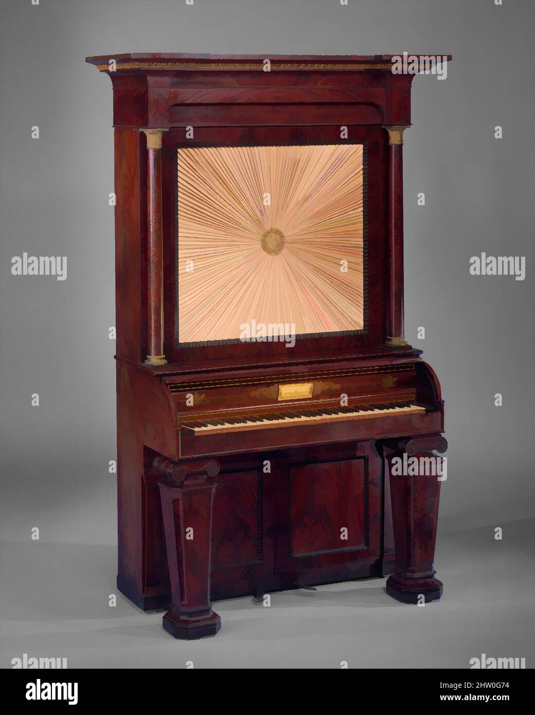 Art inspiré par le piano à cabinet vertical, 1835, New York, États-Unis, américain, Bois, divers matériaux, case L. (perpendiculaire au clavier): 60,5 cm (23-7/8 po); W.: (Parallèle au clavier): 120 cm (47-1/4 po): Total H.: 215,5 cm (84-7/8 po); 3 octave W.: 49 cm (19-3/8 po, œuvres classiques modernisées par Artotop avec une touche de modernité. Formes, couleur et valeur, impact visuel accrocheur sur l'art émotions par la liberté d'œuvres d'art d'une manière contemporaine. Un message intemporel qui cherche une nouvelle direction créative. Artistes qui se tournent vers le support numérique et créent le NFT Artotop Banque D'Images