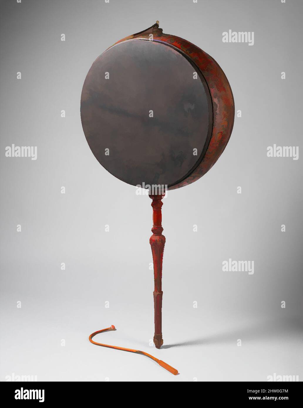 Art inspiré par Rnga (Lag-Rnga), 18th siècle, Tibet, Tibétain, Bois, Peinture, laque, cache, hauteur : 55 1/8 po. (140 cm), Membranophone-double-tête / tambour de cadre, ce tambour de cadre à double tête, joué avec un fouet et soutenu par une poignée, fait partie de l'orchestre du temple qui, les œuvres classiques modernisées par Artotop avec une touche de modernité. Formes, couleur et valeur, impact visuel accrocheur sur l'art émotions par la liberté d'œuvres d'art d'une manière contemporaine. Un message intemporel qui cherche une nouvelle direction créative. Artistes qui se tournent vers le support numérique et créent le NFT Artotop Banque D'Images