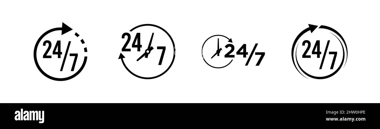 panneau de services 24 heures 7 jours, ensemble d'éléments design de 4 Illustration de Vecteur