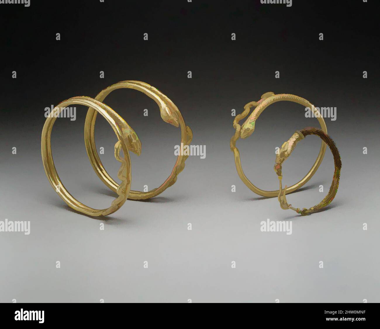 Art inspiré par le bracelet Snake, époque romaine, 1st siècle A.D., d'Egypte, Or, Diam. : 2 7/8 po. (7,3 cm, œuvres classiques modernisées par Artotop avec une touche de modernité. Formes, couleur et valeur, impact visuel accrocheur sur l'art émotions par la liberté d'œuvres d'art d'une manière contemporaine. Un message intemporel qui cherche une nouvelle direction créative. Artistes qui se tournent vers le support numérique et créent le NFT Artotop Banque D'Images