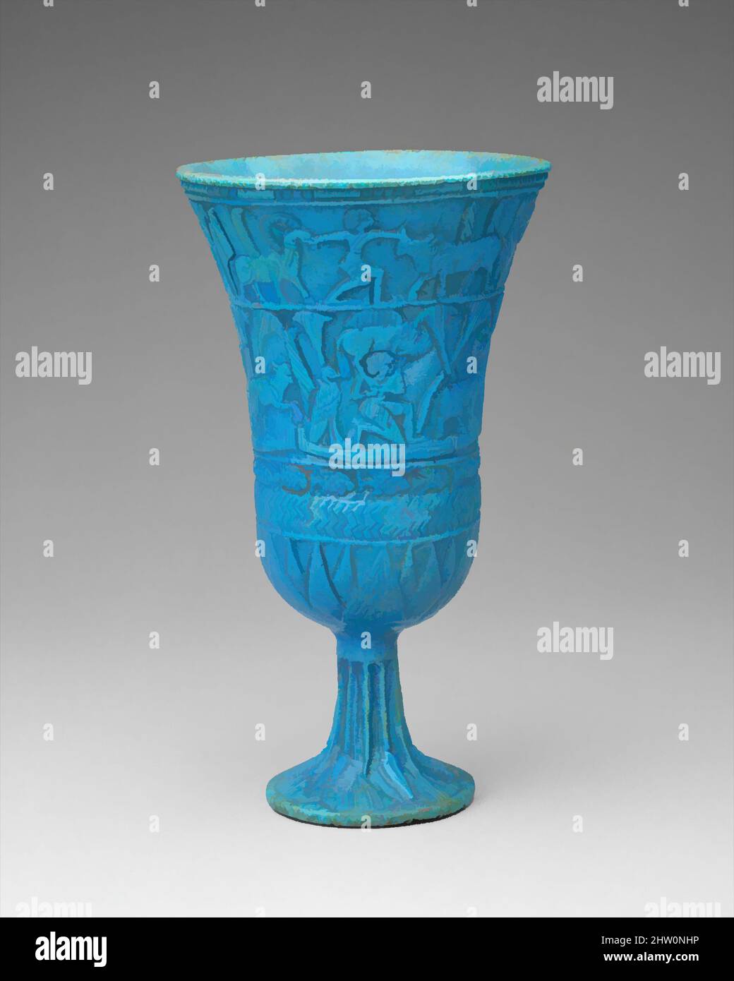 Art inspiré par Lotiform Chalice, troisième période intermédiaire, dynastie 22-25, ca. 945–664 av. J.-C., dit être originaire du Moyen-Égypte, région de Tuna el-Gebel; d'Égypte, Faience, h. 14,5 cm (5 11/16 po), la fleur parfumée du lotus bleu est un motif commun dans toutes les formes d'art égyptien parce que, les œuvres classiques modernisées par Artotop avec une touche de modernité. Formes, couleur et valeur, impact visuel accrocheur sur l'art émotions par la liberté d'œuvres d'art d'une manière contemporaine. Un message intemporel qui cherche une nouvelle direction créative. Artistes qui se tournent vers le support numérique et créent le NFT Artotop Banque D'Images