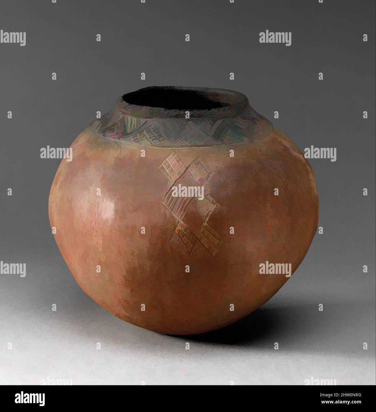 Art inspiré par le pot de rangement, Middle Kingdom, env. 2000–1600 av. J.-C., de l'Égypte et du Soudan, Nubia, Faras, cimetière 2, tombe 3, Fouilles de l'Université d'Oxford à Nubia 1911–1912, vaisselle rouge et noire, décoration incisée, h. 17 cm (6 11/16 po) ; diam. 19 cm (7 1/2 po), ce stockage sphérique, les œuvres classiques modernisées par Artotop avec une touche de modernité. Formes, couleur et valeur, impact visuel accrocheur sur l'art émotions par la liberté d'œuvres d'art d'une manière contemporaine. Un message intemporel qui cherche une nouvelle direction créative. Artistes qui se tournent vers le support numérique et créent le NFT Artotop Banque D'Images