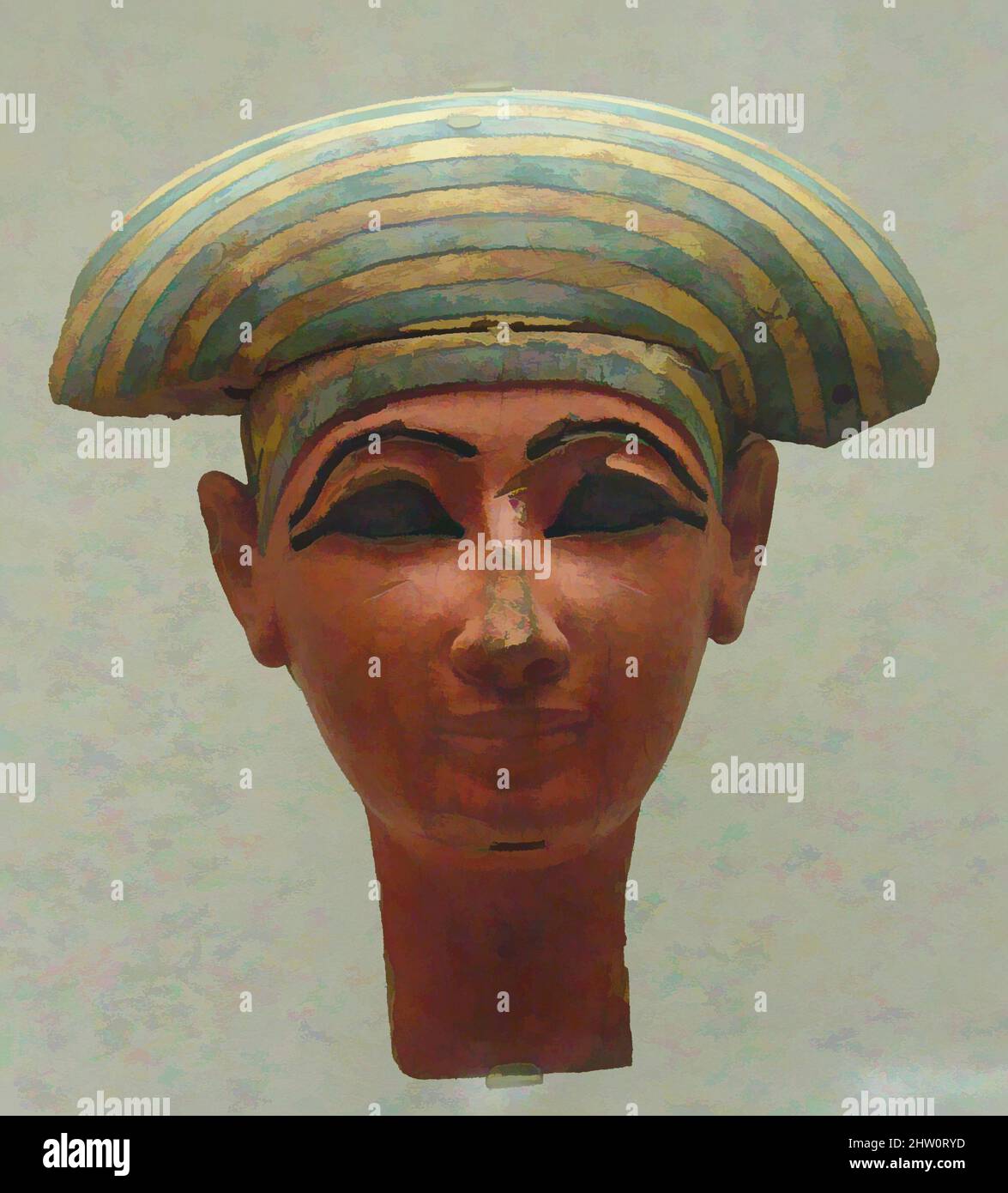 Art inspiré par le masque de cercueil de Pakherenkhonsu, période tardive, Kuschite, dynastie 25, ca. 712–664 av. J.-C., d'Égypte, haute-Égypte, Thèbes, Khokha, Tombe d'Aafenmut, Pit 1, 1914–15 (blanc), bois, peinture, l. 34 cm (13 3/8 po) ; largeur 30 cm (11 13/16 po, œuvres classiques modernisées par Artotop avec une touche de modernité. Formes, couleur et valeur, impact visuel accrocheur sur l'art émotions par la liberté d'œuvres d'art d'une manière contemporaine. Un message intemporel qui cherche une nouvelle direction créative. Artistes qui se tournent vers le support numérique et créent le NFT Artotop Banque D'Images