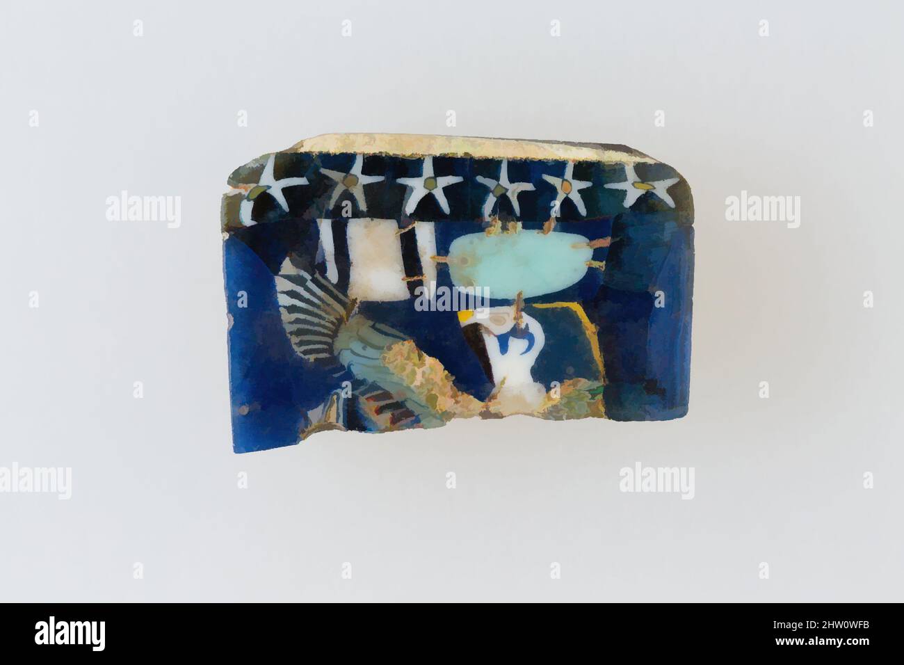 Art inspiré par Inlay, faucon avec ailes étalées, période Ptolemaic–période romaine, 100 BC–100 AD, d'Égypte, verre, H. 1,2 × W. 1,9 cm (1/2 × 3/4 po), Une technique de verre mosaïque a permis la création de multiples d'une image: Une composition figurale ou design a été faite en regroupant le verre coloré, les œuvres classiques modernisées par Artotop avec une touche de modernité. Formes, couleur et valeur, impact visuel accrocheur sur l'art émotions par la liberté d'œuvres d'art d'une manière contemporaine. Un message intemporel qui cherche une nouvelle direction créative. Artistes qui se tournent vers le support numérique et créent le NFT Artotop Banque D'Images