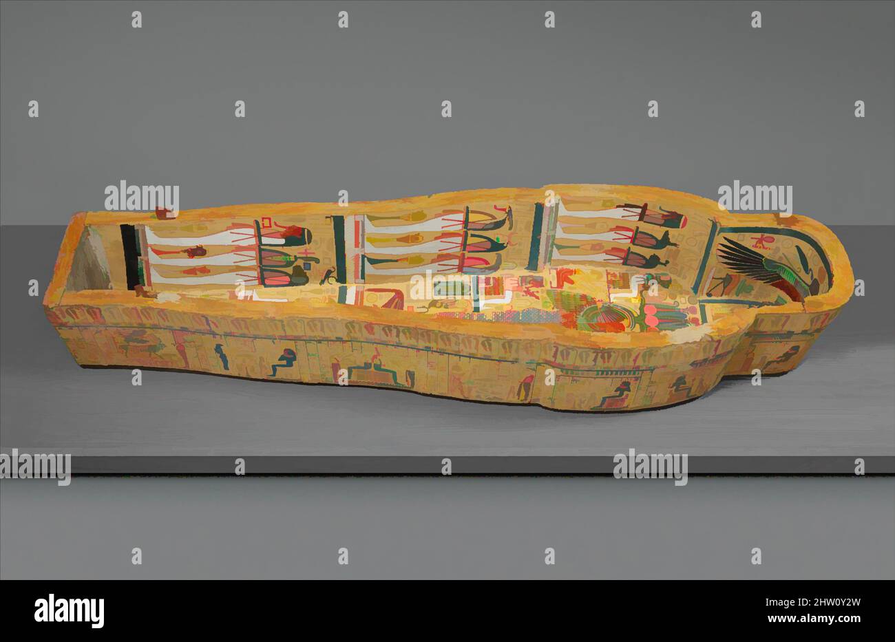 Art inspiré par la boîte d'un cercueil anthropoïde, Nouveau Royaume, Ramesside ou plus tard, dynastie 20–21, ca. 1186–945 av. J.-C., d'Égypte; dit être de haute Égypte, Thèbes, Wood, Paint, L. 191cm (75 3/16 po.); w. 54 cm (21 1/4 po); d. 31 cm (12 3/16 in.), les figures à l'intérieur de ce, oeuvres classiques modernisées par Artotop avec une touche de modernité. Formes, couleur et valeur, impact visuel accrocheur sur l'art émotions par la liberté d'œuvres d'art d'une manière contemporaine. Un message intemporel qui cherche une nouvelle direction créative. Artistes qui se tournent vers le support numérique et créent le NFT Artotop Banque D'Images