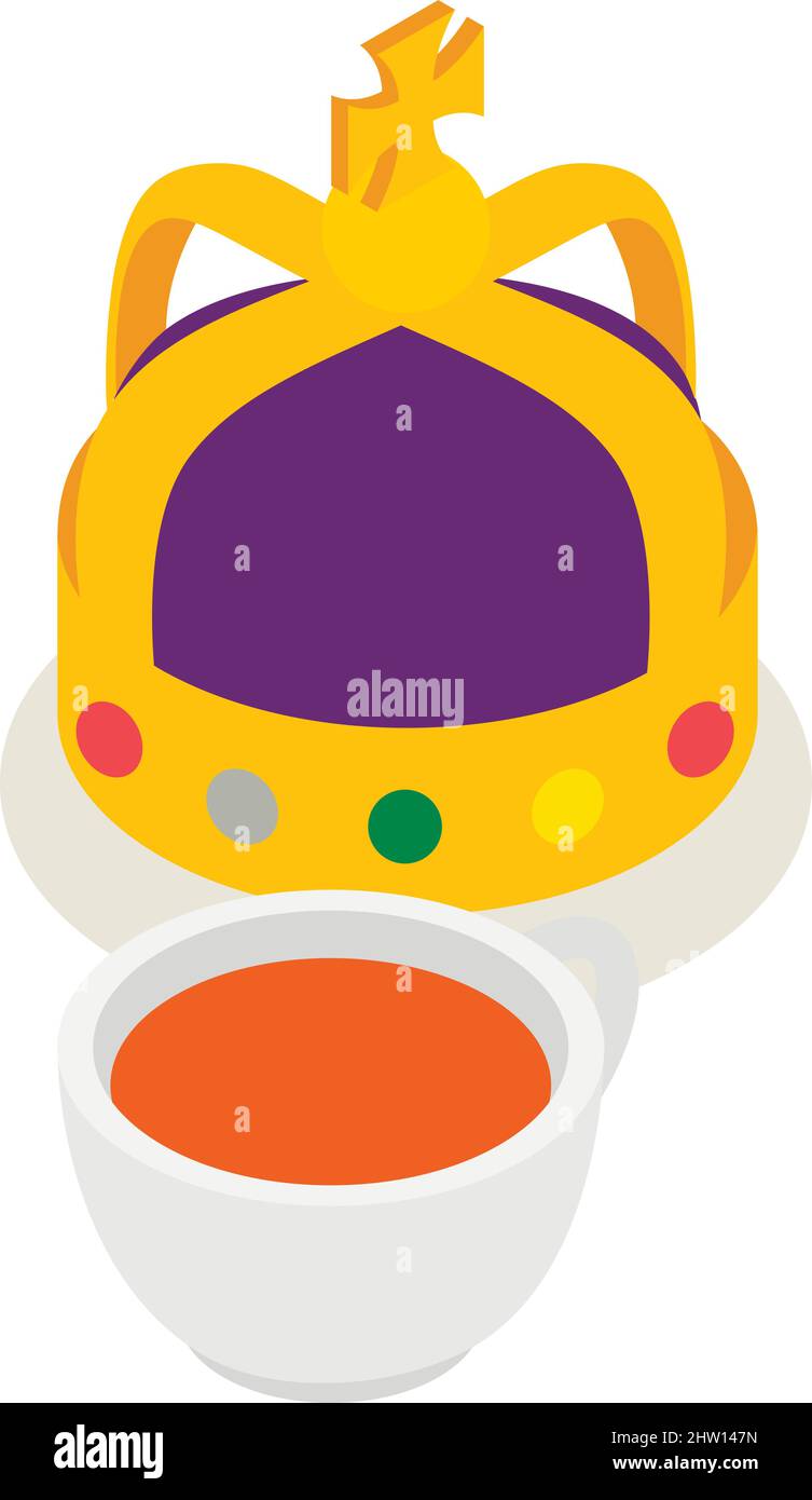 Symbole britannique icône vecteur isométrique. Couronne dorée royale, thé anglais traditionnel. Symbole de la monarchie, histoire, culture, tradition Illustration de Vecteur