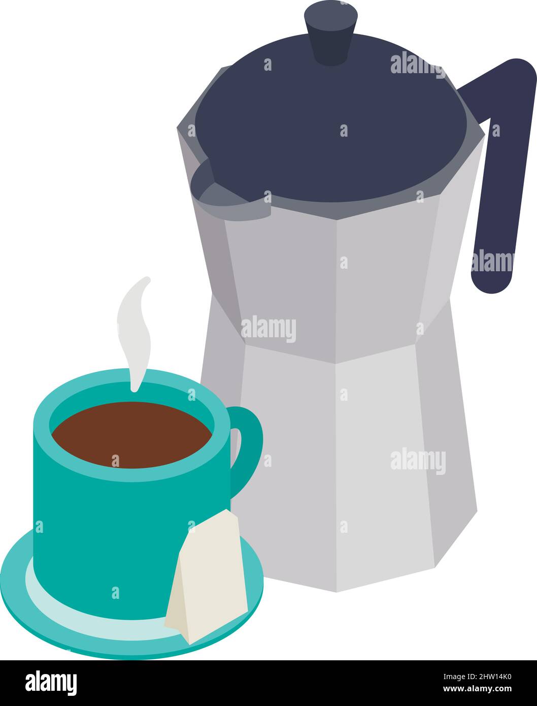 Icône de boisson traditionnelle, vecteur isométrique. Cafetière geyser, moka pot, boisson chaude. Café, culture, tradition Illustration de Vecteur