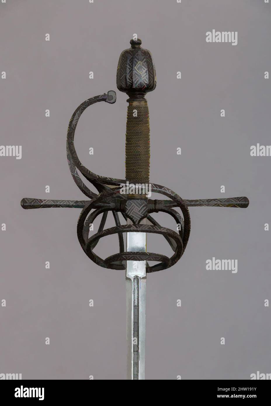 Art inspiré par Rapier, Californie. 1625, hilt, italien ; lame, allemand, Solingen, acier, argent, bois, alliage de cuivre, L. 49 1/2 po (125,7 cm) ; L. de la lame 43 in. (109,2 cm) ; avec 8 1/2 po (21,6 cm) ; D. 5 po (12,7 cm) ; poids 2 lb 10 oz (1190,7 g), Swords, ce rappeur est typique des armes, les œuvres classiques modernisées par Artotop avec un peu de modernité. Formes, couleur et valeur, impact visuel accrocheur sur l'art émotions par la liberté d'œuvres d'art d'une manière contemporaine. Un message intemporel qui cherche une nouvelle direction créative. Artistes qui se tournent vers le support numérique et créent le NFT Artotop Banque D'Images