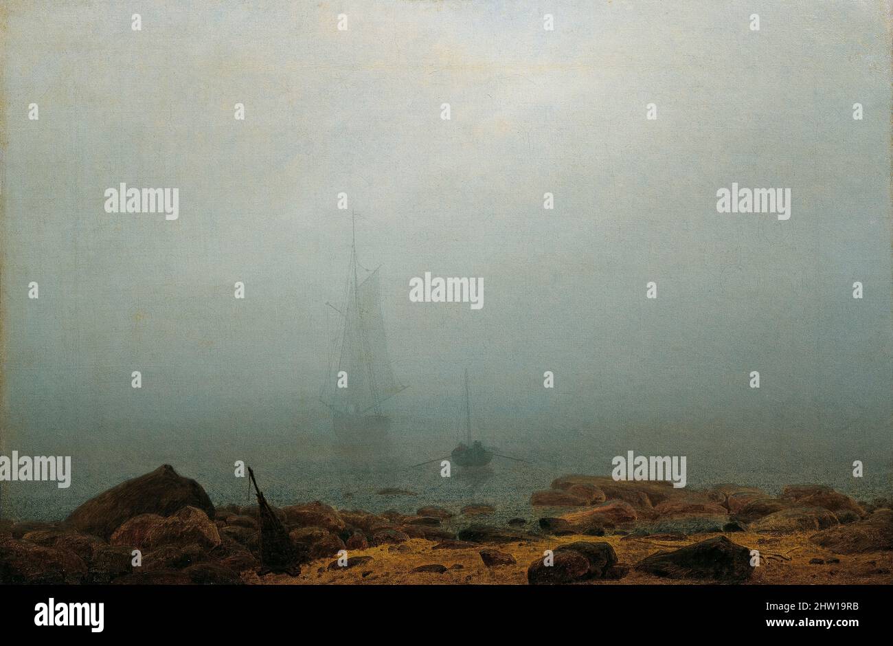 Caspar David Friedrich, Meeresstrand im Nebel, peinture de paysage à l'huile sur toile, 1807 Banque D'Images