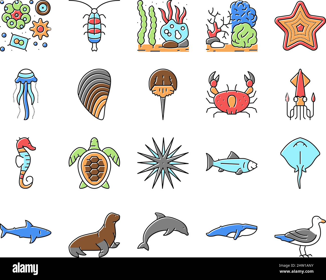 Ocean Underwater Life Collection Icons Set Vector . Illustration de Vecteur