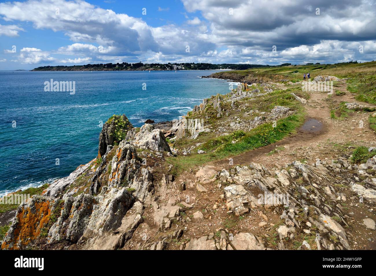 France, Finistère (29), Moelan sur Mer, la côte entre Kerfany les Pins et la plage de Trenez le long du sentier de randonnée GR 34 ou du sentier des douiers (sentier des douanes) Banque D'Images