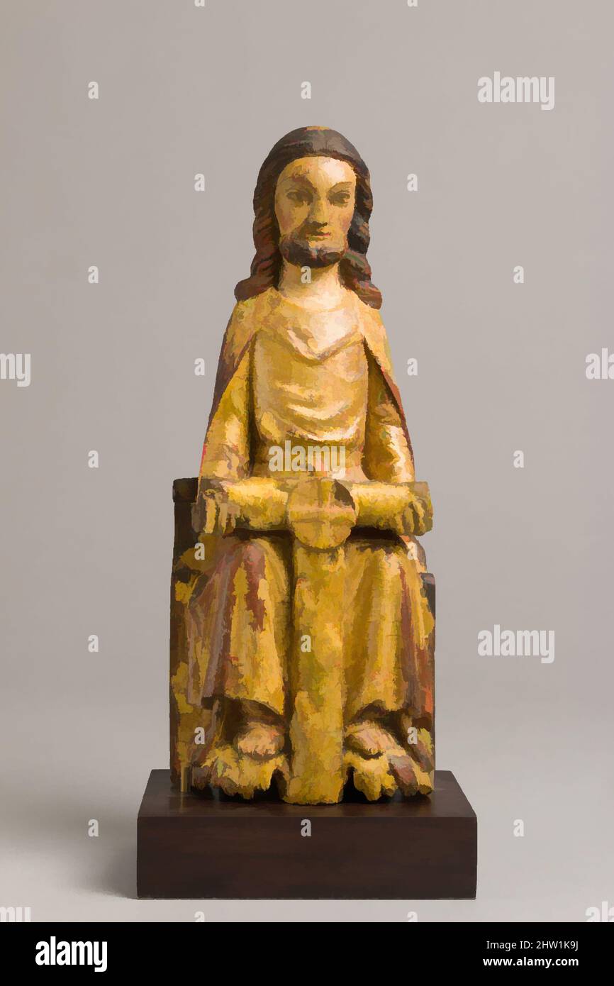 Art inspiré par Dieu de la Trinité, ca. 1300, fabriqué dans la vallée du Rhin, Allemagne, allemand, Limewood (?) avec pastiglia, polychromie et dorure, 9 13/16 × 4 × 1 15/16 po. (25 × 10,2 × 5 cm), Sculpture-Bois, les chrétiens du Moyen-âge croyaient que Dieu est trois personnes : le Père, le fils, et, oeuvres classiques modernisées par Artotop avec un peu de modernité. Formes, couleur et valeur, impact visuel accrocheur sur l'art émotions par la liberté d'œuvres d'art d'une manière contemporaine. Un message intemporel qui cherche une nouvelle direction créative. Artistes qui se tournent vers le support numérique et créent le NFT Artotop Banque D'Images