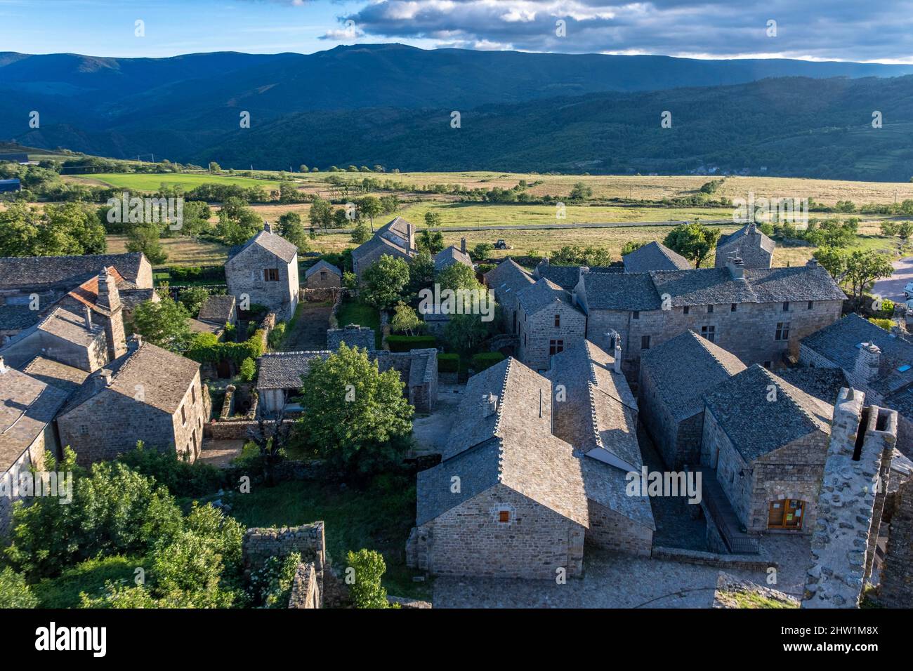 La France, la Lozère, La Garde Guerin, étiqueté Les Plus Beaux Villages de France (Les Plus Beaux Villages de France), la hauteur de vue Banque D'Images