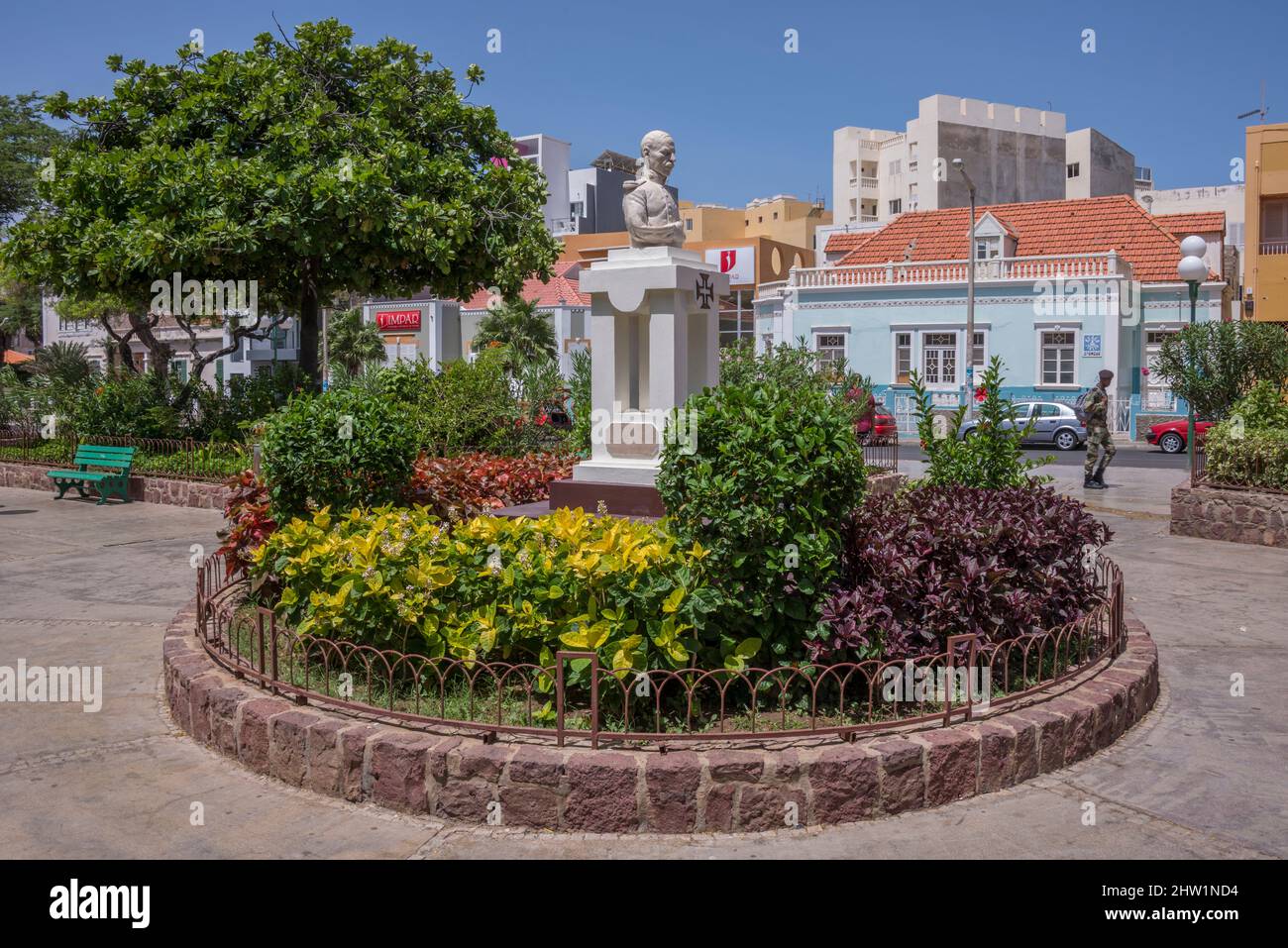Place Amilcar Cabral dans le centre urbain de la ville de Mindelo, capitale de l'île de San Vicente au Cap Vert Banque D'Images
