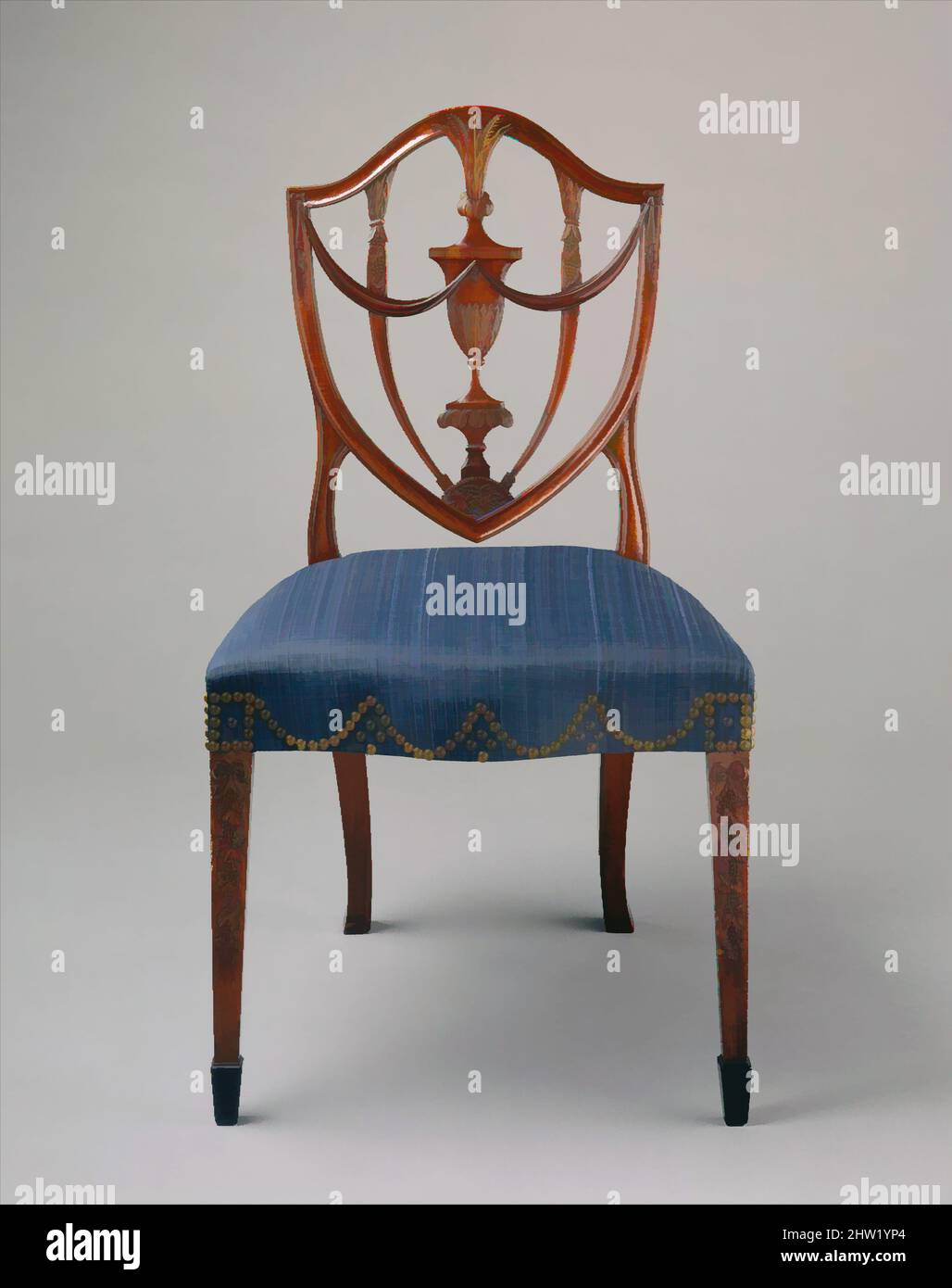 Art inspiré par Side chair, 1794–99, fabriqué à Salem, Massachusetts, États-Unis, Américain, acajou, ébène, frêne, bouleau, pin blanc, 37 7/8 x 27 7/8 x 18 po (96,2 x 70,8 x 45,7 cm), mobilier, attribué à Samuel McIntyre (1757–1811), cette chaise à dossier vase a été conçue à l'origine pour les œuvres classiques modernisées par Artotop avec une touche de modernité. Formes, couleur et valeur, impact visuel accrocheur sur l'art émotions par la liberté d'œuvres d'art d'une manière contemporaine. Un message intemporel qui cherche une nouvelle direction créative. Artistes qui se tournent vers le support numérique et créent le NFT Artotop Banque D'Images