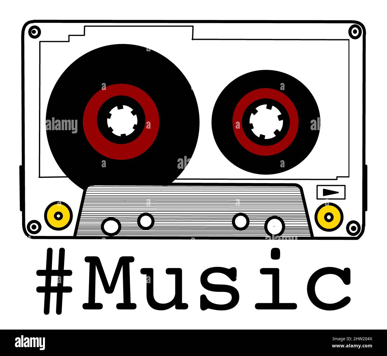 Cassette audio magnétique avec hashtag musical. Collection Music Designs Banque D'Images