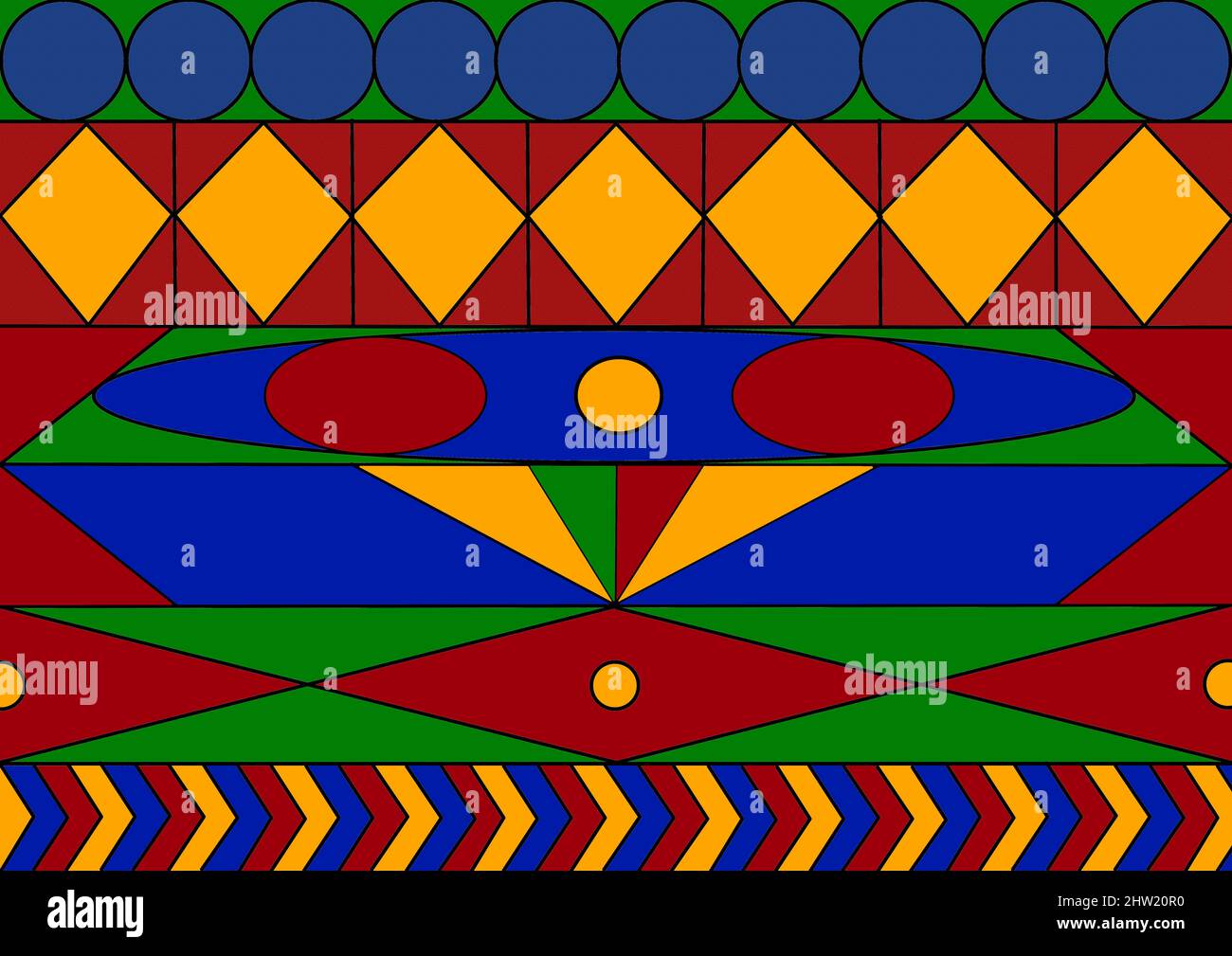 Motif géométrique tribal. Jaune, bleu, rouge et vert Banque D'Images