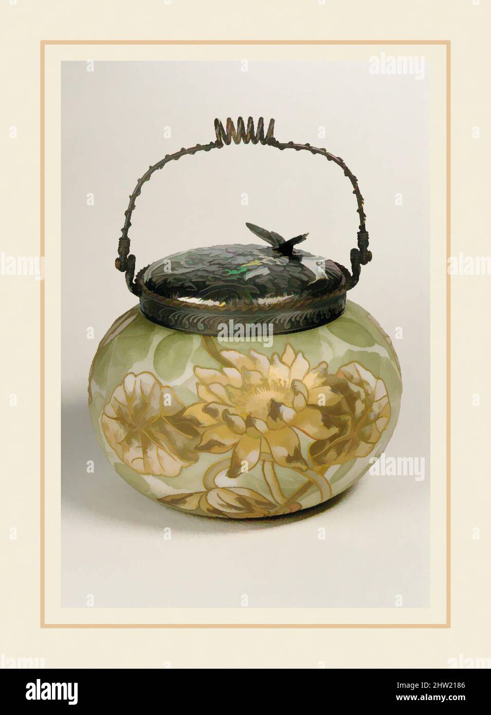 Art inspiré par un pot couvert, 1886–94, fabriqué à New Bedford,  Massachusetts, États-Unis, américain, verre opale, 6 x 8 x 8 po (15,2 x  20,3 x 20,3 cm), verre, oeuvres classiques modernisées