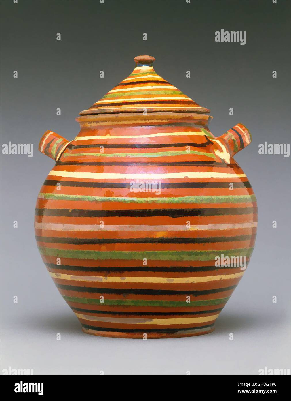 Art inspiré par Sugar pot, 1820–40, fabriqué à Alamance, Caroline du Nord, États-Unis, Américain, faïence avec décoration de fond de page, H. 12 3/4 po. (32,4 cm) ; diamètre 10 po (25,4 cm), céramique, c'est l'un des petits groupes de navires distinctifs de la région du Piémont central du Nord, oeuvres classiques modernisées par Artotop avec un peu de modernité. Formes, couleur et valeur, impact visuel accrocheur sur l'art émotions par la liberté d'œuvres d'art d'une manière contemporaine. Un message intemporel qui cherche une nouvelle direction créative. Artistes qui se tournent vers le support numérique et créent le NFT Artotop Banque D'Images