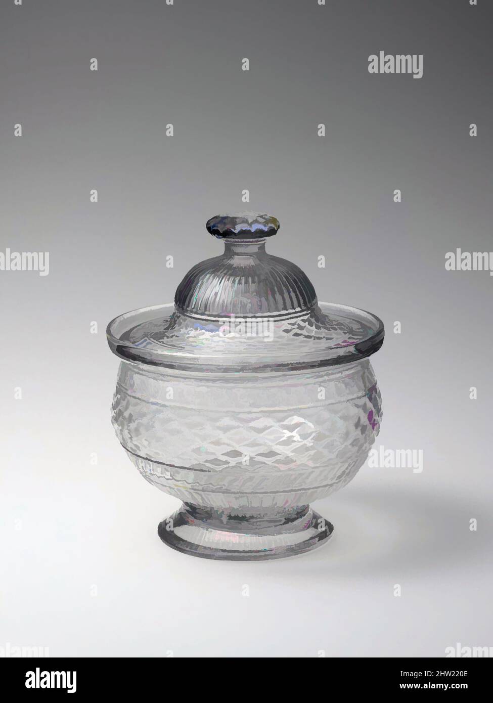 Art inspiré par Sugar Bowl, 1825–40, probablement fabriqué dans le Massachusetts, États-Unis, américain, verre soufflé moulé, H. 5 3/4 po. (14,6 cm), verre, oeuvres classiques modernisées par Artotop avec une touche de modernité. Formes, couleur et valeur, impact visuel accrocheur sur l'art émotions par la liberté d'œuvres d'art d'une manière contemporaine. Un message intemporel qui cherche une nouvelle direction créative. Artistes qui se tournent vers le support numérique et créent le NFT Artotop Banque D'Images