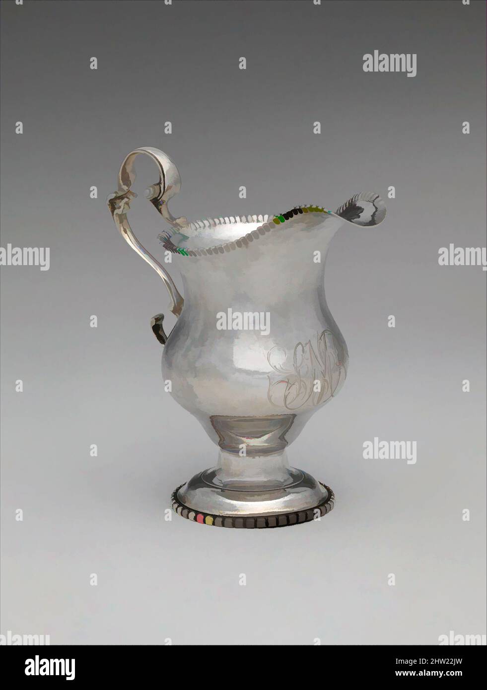 Art inspiré par Creamer, 1770–1795, fabriqué à Philadelphie, Pennsylvanie, États-Unis, Américain, argent, total : 4 13/16 x 4 3/4 x 2 9/16 po. (12,2 x 12,1 x 6,5 cm) ; 5 oz. (156,2 g), argent, John Letelier Sr. (Env. 1740–1798, œuvres classiques modernisées par Artotop avec une touche de modernité. Formes, couleur et valeur, impact visuel accrocheur sur l'art émotions par la liberté d'œuvres d'art d'une manière contemporaine. Un message intemporel qui cherche une nouvelle direction créative. Artistes qui se tournent vers le support numérique et créent le NFT Artotop Banque D'Images