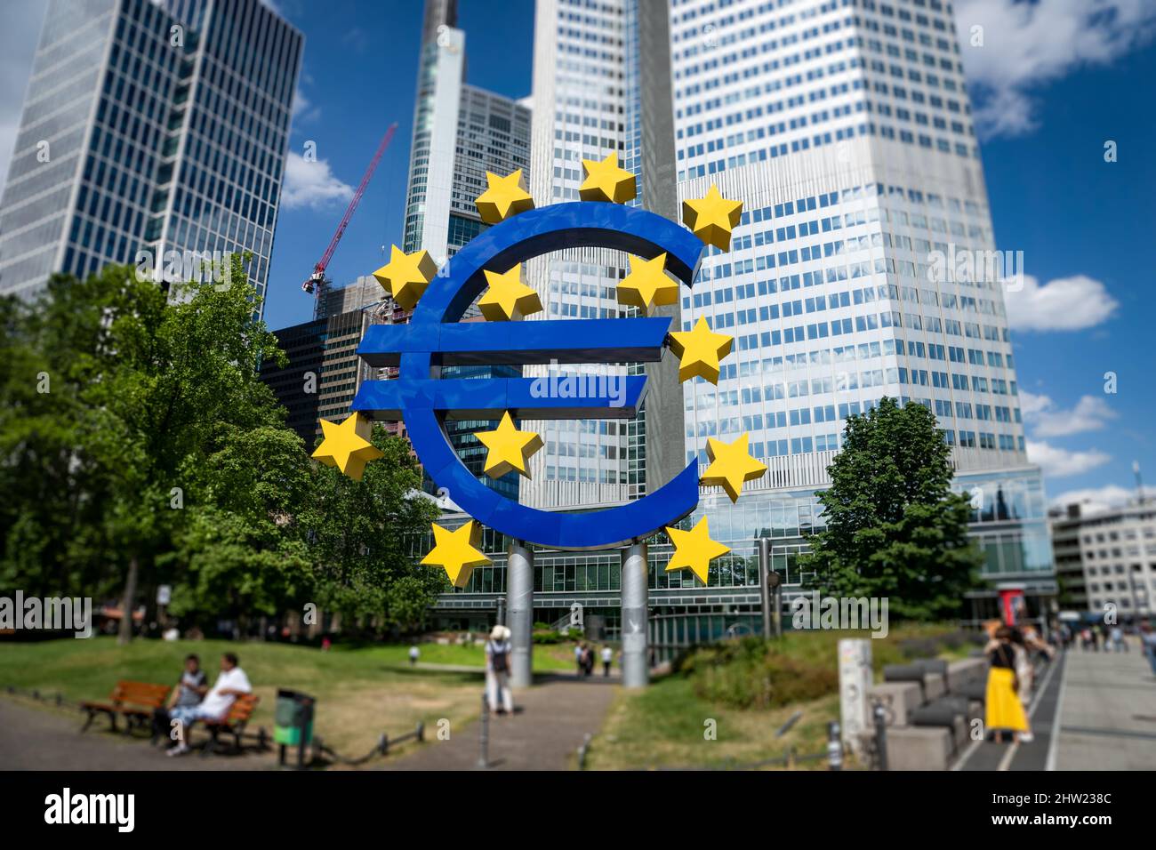 Francfort, Allemagne - juillet 2019 : l'euro signe à la Banque centrale européenne (BCE), la banque centrale de l'euro Banque D'Images