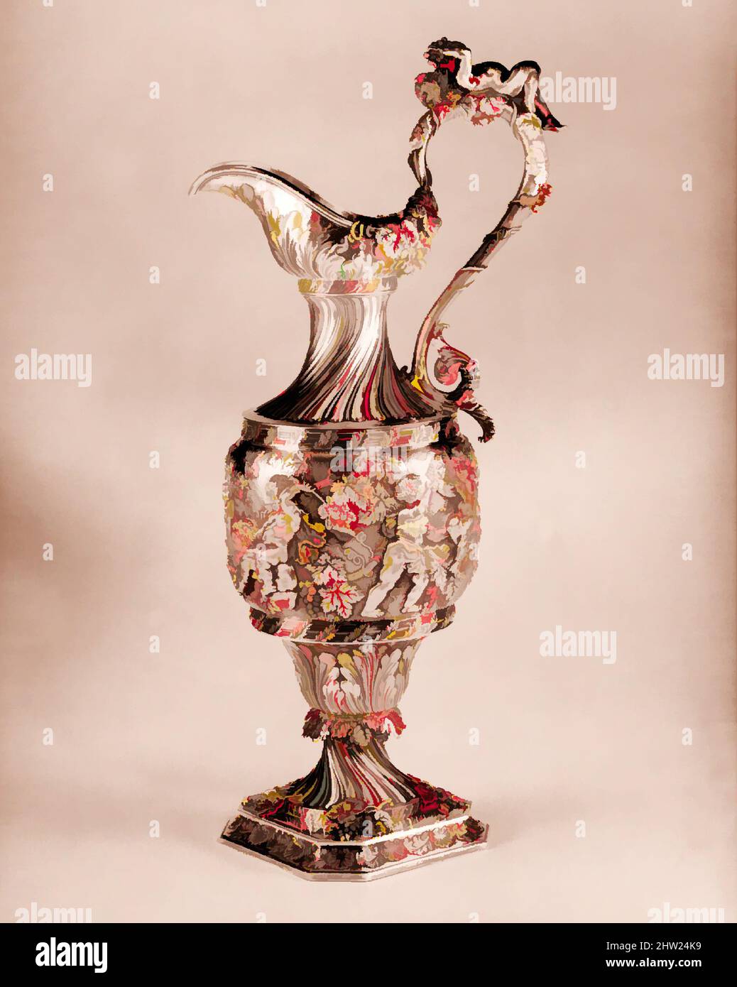 Art inspiré par Pitcher, 1883–91, fabriqué à New York, New York, États-Unis, américain, argent, Total : 21 1/2 x 10 1/4 x 7 3/8 pouces (54,6 x 26 x 18,7 cm) ; 95 oz. 19 l/h (2984,6 g), Silver, Tiffany & Co. (1837-aujourd'hui), ce pichet, inspiré des modèles classiques et Renaissance, est, œuvres classiques modernisées par Artotop avec une touche de modernité. Formes, couleur et valeur, impact visuel accrocheur sur l'art émotions par la liberté d'œuvres d'art d'une manière contemporaine. Un message intemporel qui cherche une nouvelle direction créative. Artistes qui se tournent vers le support numérique et créent le NFT Artotop Banque D'Images