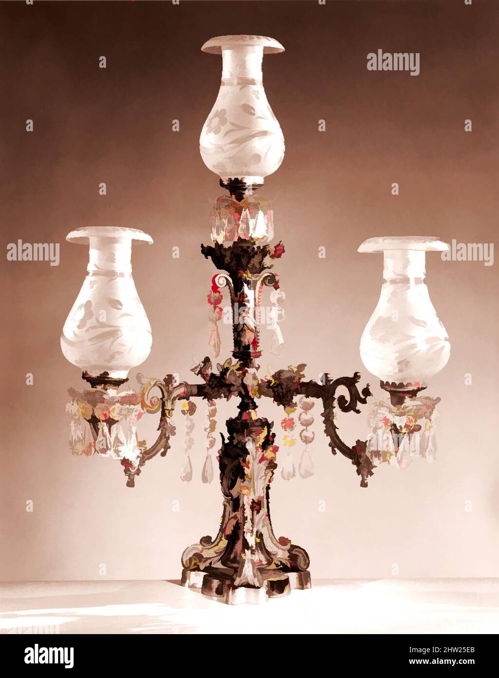 Art inspiré par la lampe à gaz, env. 1855, bronze doré, verre, 34 1/2 x 23  po. (87,6 x 58,4 cm), Métal, oeuvres classiques modernisées par Artotop  avec une touche de modernité.