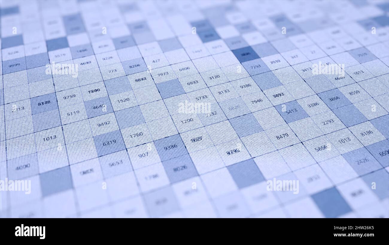 Lignes abstraites de carrés blancs et bleus avec des nombres variables, boucle transparente.Graphiques de mouvement avec informations numériques, boucle transparente. Banque D'Images