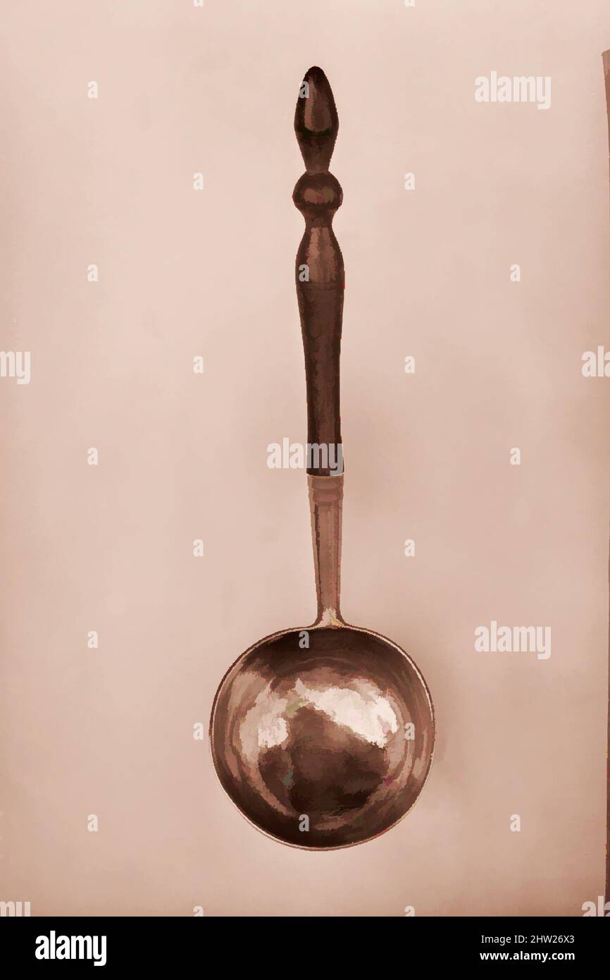 Art inspiré par Ladle, 1788–1820, peut-être fabriqué à Springfield, Vermont, États-Unis; peut-être fabriqué à Lanesborough, Massachusetts, États-Unis, américain, Pewter, Bois, H. 12 po. (30,5 cm), Métal, attribué à Richard Lee (1747–1823), attribué à Richard Lee Jr. (1775–ca. 1858, œuvres classiques modernisées par Artotop avec une touche de modernité. Formes, couleur et valeur, impact visuel accrocheur sur l'art émotions par la liberté d'œuvres d'art d'une manière contemporaine. Un message intemporel qui cherche une nouvelle direction créative. Artistes qui se tournent vers le support numérique et créent le NFT Artotop Banque D'Images