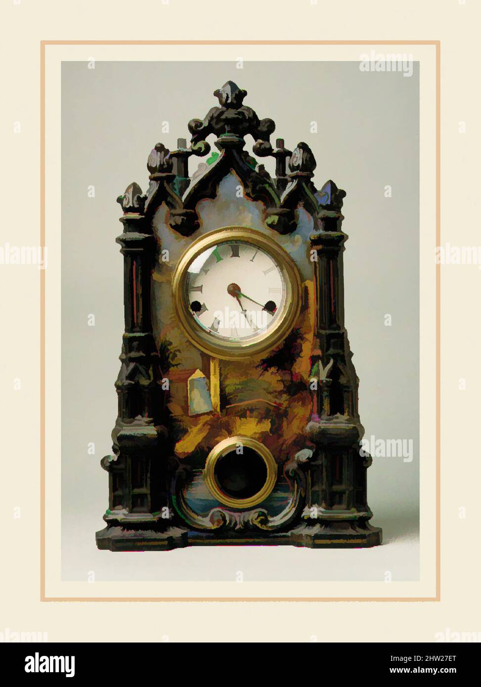 Art inspiré par Mantel Clock, breveté en 1849, fabriqué à New York, New York, États-Unis, américain, fonte, H. 21 5/8 po (54,9 cm), mobilier, oeuvres classiques modernisées par Artotop avec une touche de modernité. Formes, couleur et valeur, impact visuel accrocheur sur l'art émotions par la liberté d'œuvres d'art d'une manière contemporaine. Un message intemporel qui cherche une nouvelle direction créative. Artistes qui se tournent vers le support numérique et créent le NFT Artotop Banque D'Images