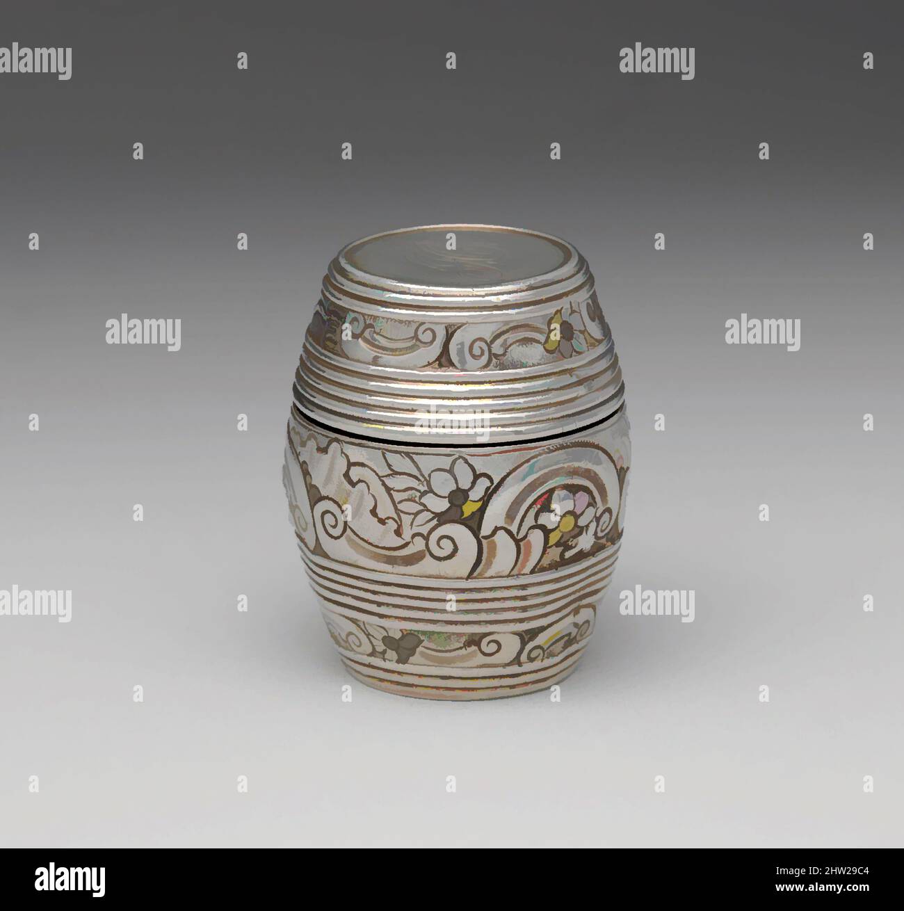 Art inspiré par Nutmeg Grater, 1780–1850, éventuellement fabriqué à Philadelphie, Pennsylvanie, États-Unis, américain, argent, Acier, total : 1 3/8 x 1 po. (3,5 x 2,5 cm) ; 10 l/t. (15,3 g), argent, marqué par D. F, oeuvres classiques modernisées par Artotop avec une touche de modernité. Formes, couleur et valeur, impact visuel accrocheur sur l'art émotions par la liberté d'œuvres d'art d'une manière contemporaine. Un message intemporel qui cherche une nouvelle direction créative. Artistes qui se tournent vers le support numérique et créent le NFT Artotop Banque D'Images