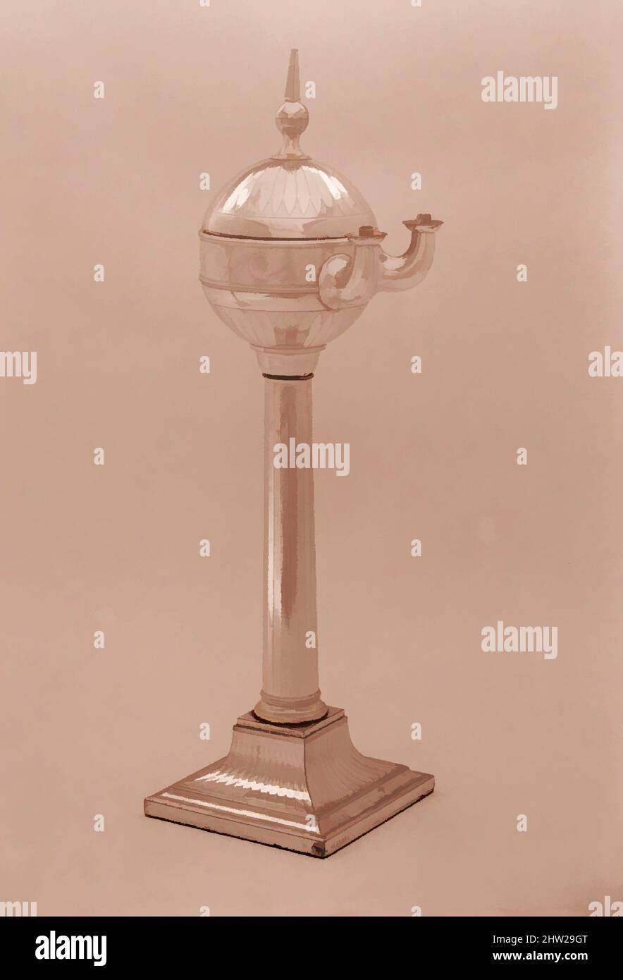 Art inspiré par Oil Lamp, 1790–1800, fabriqué dans le Yorkshire du Sud, Sheffield, Angleterre, Sheffield Silver plate, H. 16 po. (40,6 cm), Métal, oeuvres classiques modernisées par Artotop avec une touche de modernité. Formes, couleur et valeur, impact visuel accrocheur sur l'art émotions par la liberté d'œuvres d'art d'une manière contemporaine. Un message intemporel qui cherche une nouvelle direction créative. Artistes qui se tournent vers le support numérique et créent le NFT Artotop Banque D'Images