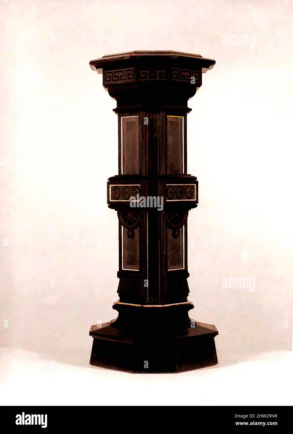 Art inspiré par Pedestal, 1870–75, fabriqué aux États-Unis, américain, bois de rose, pin, peuplier, noyer de ronce, tulipe, H. 42 3/8 po. (107,6 cm) ; diamètre 16 3/4 po (42,5 cm), mobilier, oeuvres classiques modernisées par Artotop avec une touche de modernité. Formes, couleur et valeur, impact visuel accrocheur sur l'art émotions par la liberté d'œuvres d'art d'une manière contemporaine. Un message intemporel qui cherche une nouvelle direction créative. Artistes qui se tournent vers le support numérique et créent le NFT Artotop Banque D'Images