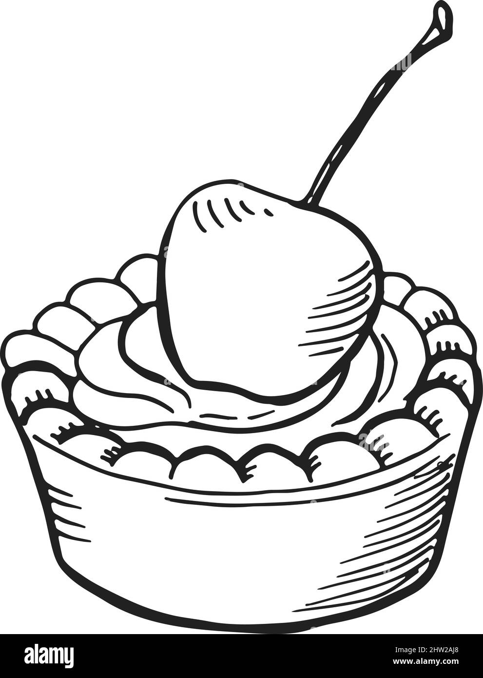 Petite tarte à la cerise. Esquisse Sweet biscuit Illustration de Vecteur