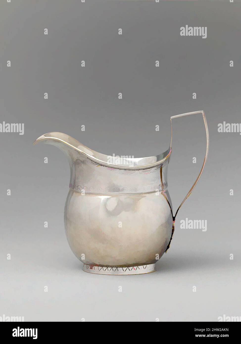 Art inspiré par Creamer, env. 1800, fabriqué à Providence, Rhode Island, États-Unis, américain, Argent, total : 5 1/16 x 5 3/4 po (12,9 x 14,6 cm) ; 6 oz 8 l/h (199,2 g), argent, Saunders Pitman (1732–1804, oeuvres classiques modernisées par Artotop avec une touche de modernité. Formes, couleur et valeur, impact visuel accrocheur sur l'art émotions par la liberté d'œuvres d'art d'une manière contemporaine. Un message intemporel qui cherche une nouvelle direction créative. Artistes qui se tournent vers le support numérique et créent le NFT Artotop Banque D'Images