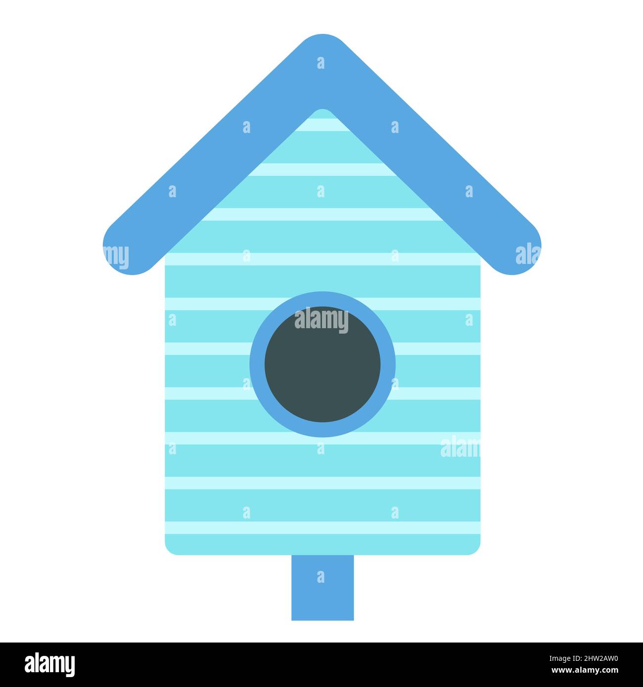 Maison d'oiseau bleue, jolie illustration dans le style de dessin animé plat. Concept de ressort. Mangeoire à oiseaux en bois. Journée des oiseaux, protection de la nature. Artisanat en bois et Illustration de Vecteur