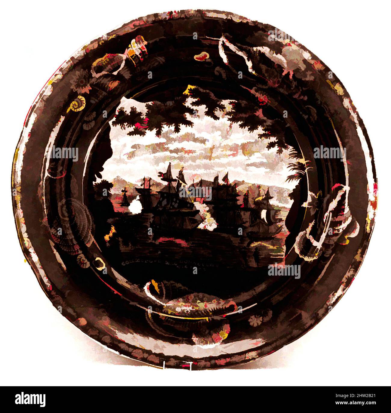 Art inspiré par plate, env. 1818 environ 1846, fabriqué à Staffordshire, Stoke-on-Trent, Angleterre, Royaume-Uni (marché américain), Faïence, imprimé transvasé, diam. 10 1/4 po (26 cm), céramique, Enoch Wood & Sons (britannique, active Burslem, 1818–46, œuvres classiques modernisées par Artotop avec une touche de modernité. Formes, couleur et valeur, impact visuel accrocheur sur l'art émotions par la liberté d'œuvres d'art d'une manière contemporaine. Un message intemporel qui cherche une nouvelle direction créative. Artistes qui se tournent vers le support numérique et créent le NFT Artotop Banque D'Images